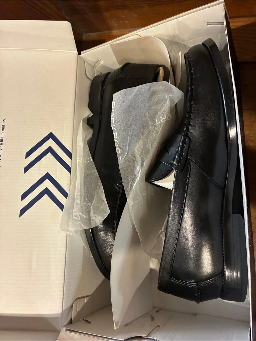 Rockport NIB MensBlack Leather Penny Loafers - Slip-On Dress Shoes Sz 10